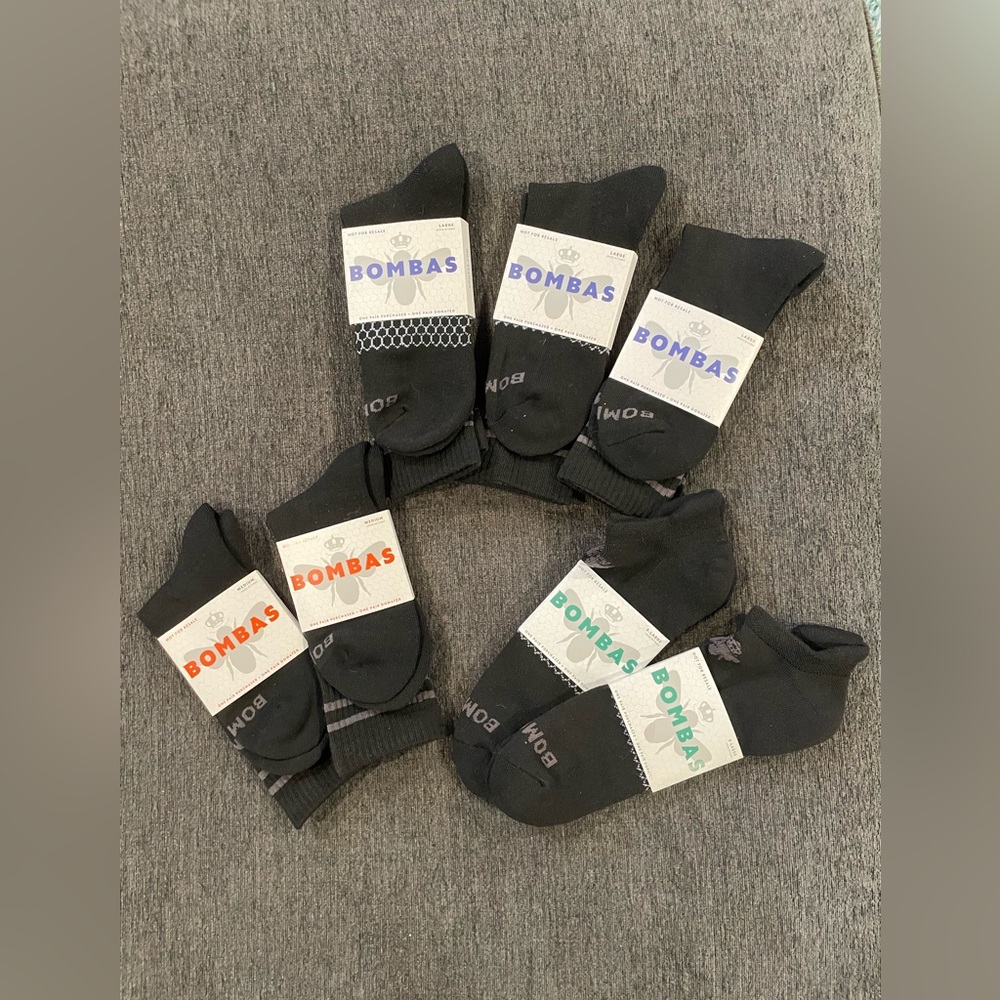 7 Pair Lot Mens Bombas Socks. Brand New!     3 Sizes X-Large; Large & Medium.